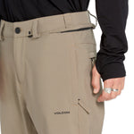 Volcom Men's Freakin' Snow Chino Pant 2025 - Khaki pants with a zippered pocket on the right thigh and belt loops.