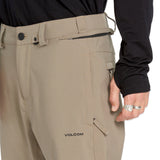 Volcom Men's Freakin' Snow Chino Pant 2025 - Khaki pants with a zippered pocket on the right thigh and belt loops.