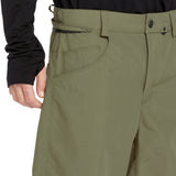 Volcom Men's 5 Pocket Shell Pant - A pair of khaki green pants with five pockets and a belt loop on the waistband.
