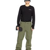 Volcom Men's 5 Pocket Shell Pant - Black pants with white logo on left thigh and two zippered pockets on right side.