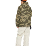 Volcom Men's 5 Pocket Shell Pant - A pair of khaki-colored snow pants with five zippered pockets and a black logo on the left thigh.