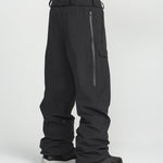 Black snowboarding pants with cargo pockets and elastic boot-cuff hems