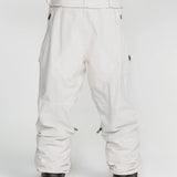 Off-white snowboard pants from the back with knee seams and elasticized cuffs.