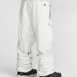 Off-white snowboard pants with belt loops, thigh pockets, and ankle zips.