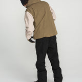Teak and black bib snow overalls with adjustable straps and cargo pockets