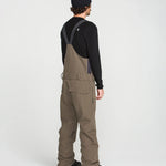 Brown bib overall back view with adjustable shoulder straps and cargo pockets