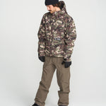 Brown bib overall worn at angle with front bib panel and utility cargo pockets