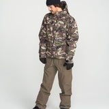 Brown bib overall worn at angle with front bib panel and utility cargo pockets