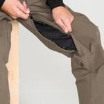 Teak bib overall with thigh zipper opening and black interior lining
