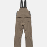 Brown bib overall with black adjustable shoulder straps and multiple cargo pockets