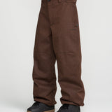 Brown snow pants side view with belt loops and cargo-style patch pockets