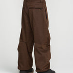 Brown snow pants back view with belt loops and rear pocket tabs