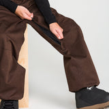 Brown snow pants with cuff opening and pocket seams detail