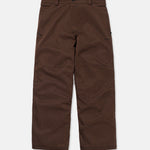 Brown snow pants with button waist and side pockets