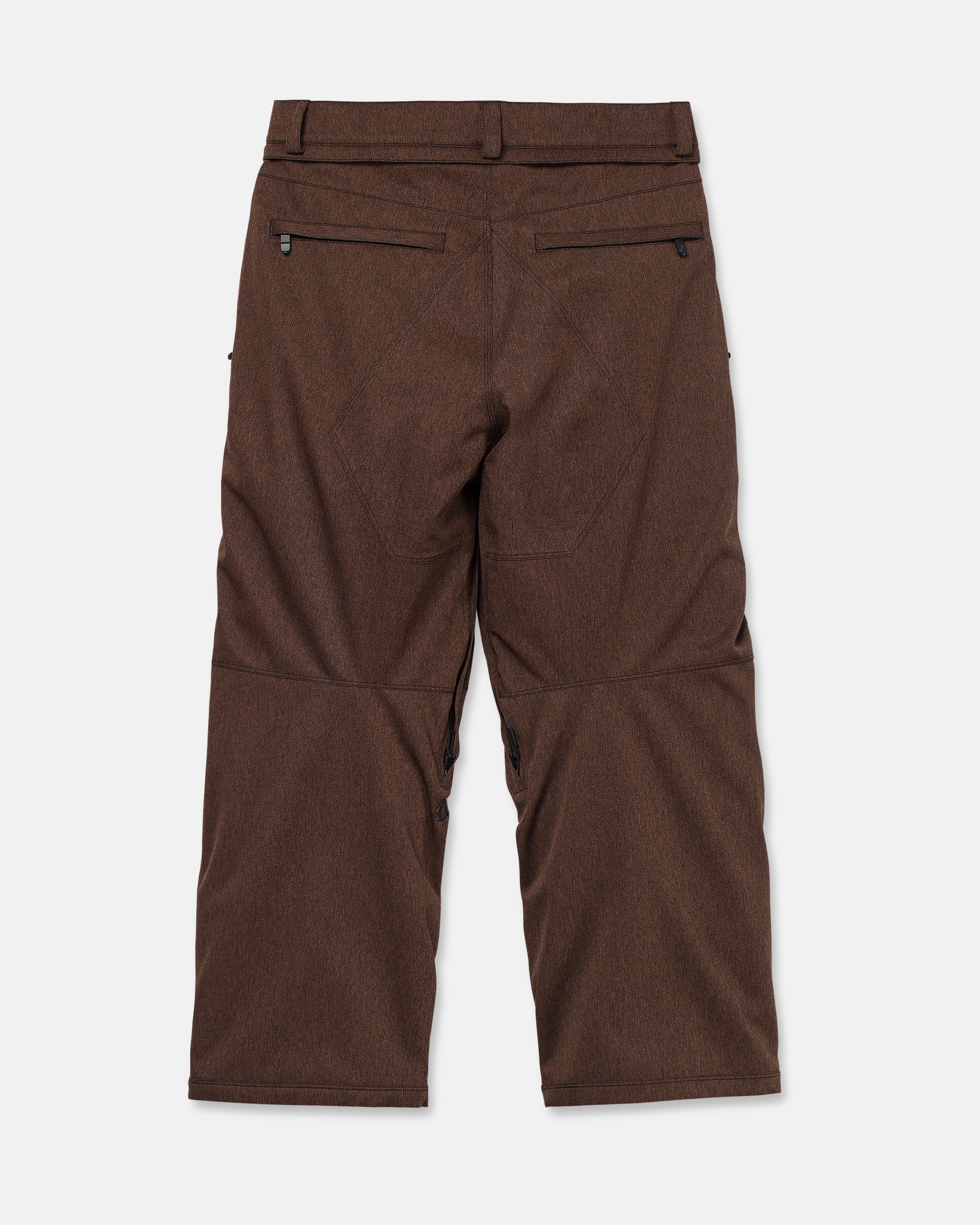 Brown snow pants with zip pockets and belt loops
