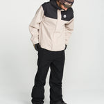 Black bib overall with front bib panel, side pockets, and adjustable straps