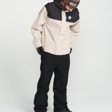 Black bib overall with front bib panel, side pockets, and adjustable straps