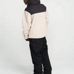 Black bib overall worn with side cargo pockets and adjustable strap buckles