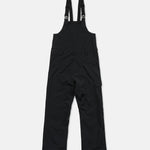 Black bib overall with adjustable shoulder straps and front pocket detailing