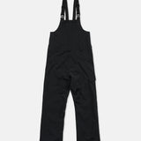 Black bib overall with adjustable shoulder straps and front pocket detailing