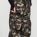 Camo bib overalls with front pocket detail and adjustable waistband straps