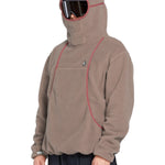 Volcom Men's Untethered Balaclava Hoodie - A tan fleece hoodie with a hood and balaclava covering the face, featuring a small black logo on the chest.
