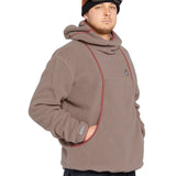 Volcom Men's Untethered Balaclava Hoodie - A tan fleece hoodie with a hood and balaclava-style face covering, featuring a small black logo on the chest.