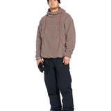 Volcom Men's Untethered Balaclava Hoodie - A tan fleece hoodie with a hood and balaclava-style face covering, featuring a small black logo on the chest.