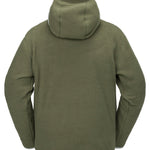 Volcom Men's Untethered Balaclava Hoodie - A dark green fleece hoodie with a hood and balaclava face mask, featuring a zipper closure on the front.