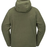 Volcom Men's Untethered Balaclava Hoodie - A dark green fleece hoodie with a hood and balaclava face mask, featuring a zipper closure on the front.