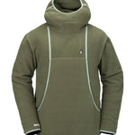 Volcom Men's Untethered Balaclava Hoodie - A dark green fleece hoodie with a hood and balaclava-style face covering, featuring a small white logo on the chest.