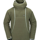 Volcom Men's Untethered Balaclava Hoodie - A dark green fleece hoodie with a hood and balaclava-style face covering, featuring a small white logo on the chest.