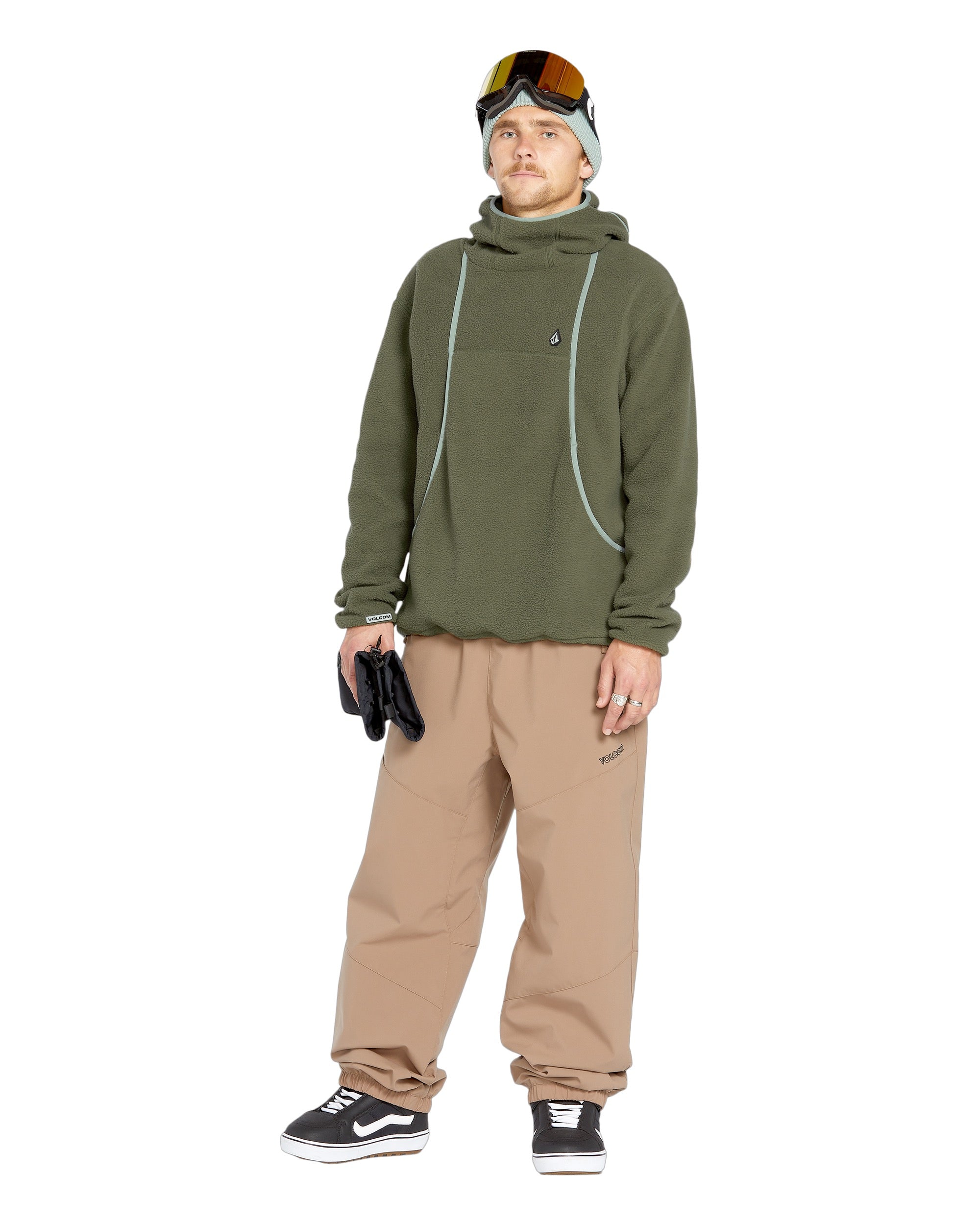 Volcom Men's Untethered Balaclava Hoodie - A dark green hoodie with a hood and balaclava design, featuring a small white logo on the chest.