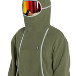 Volcom Men's Untethered Balaclava Hoodie - A dark green fleece hoodie with a hood and balaclava covering the face, featuring a small black logo on the chest.