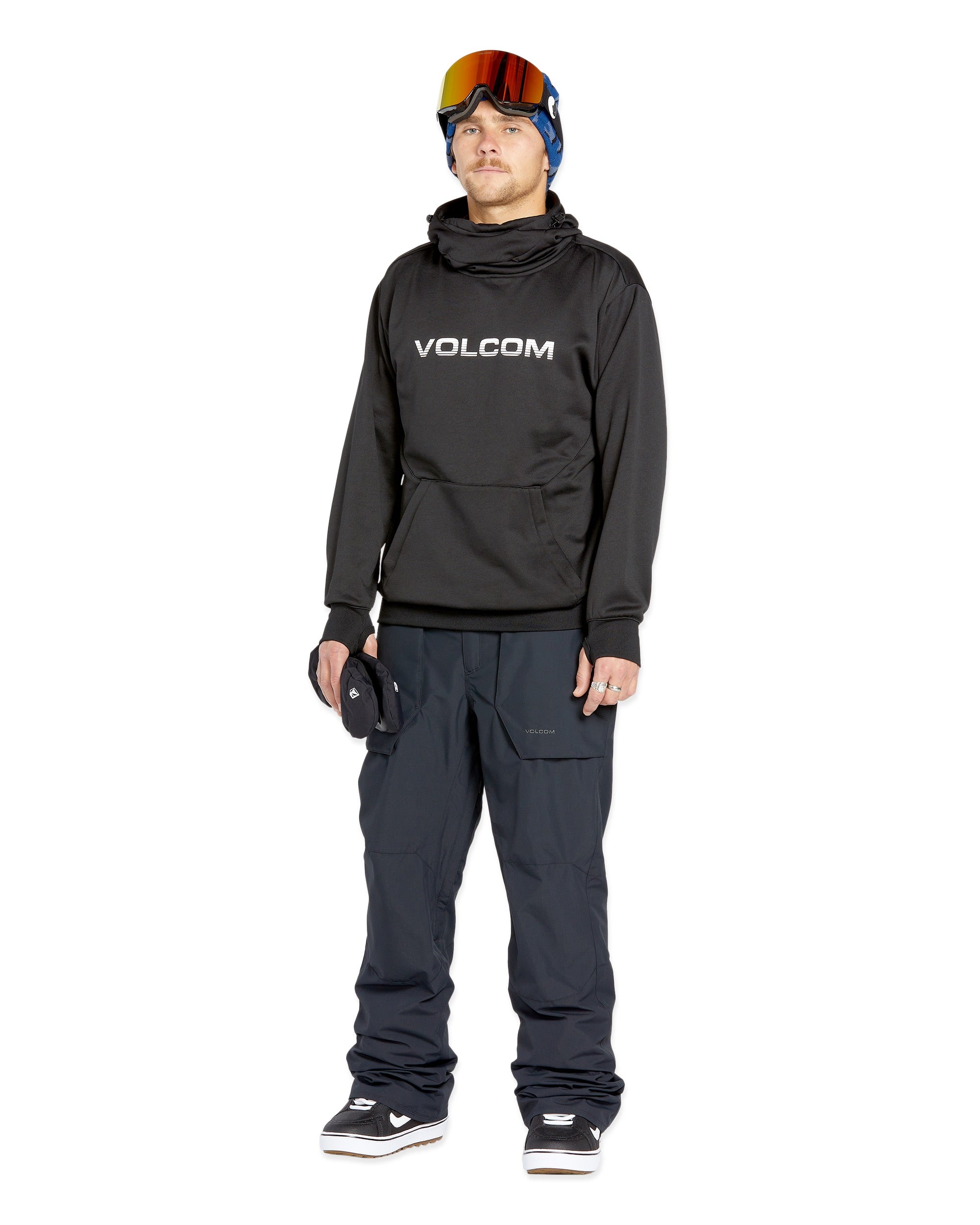 Volcom Men's Hydro Riding Hoodie 2025 - A black hoodie with a white logo on the chest and a kangaroo pocket.
