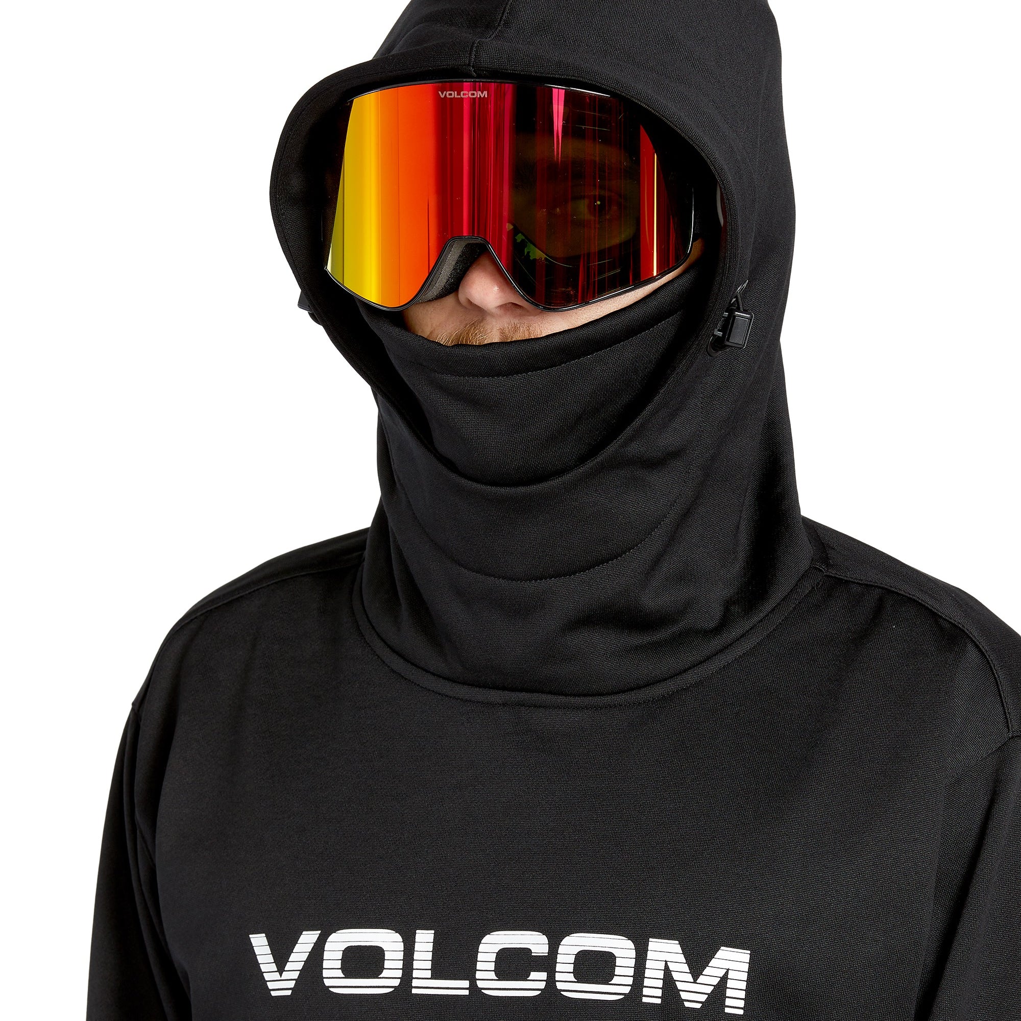Volcom Men's Hydro Riding Hoodie 2025 - A black hoodie with a hood and drawstrings, featuring a large white logo on the chest that reads "VOLCOM".