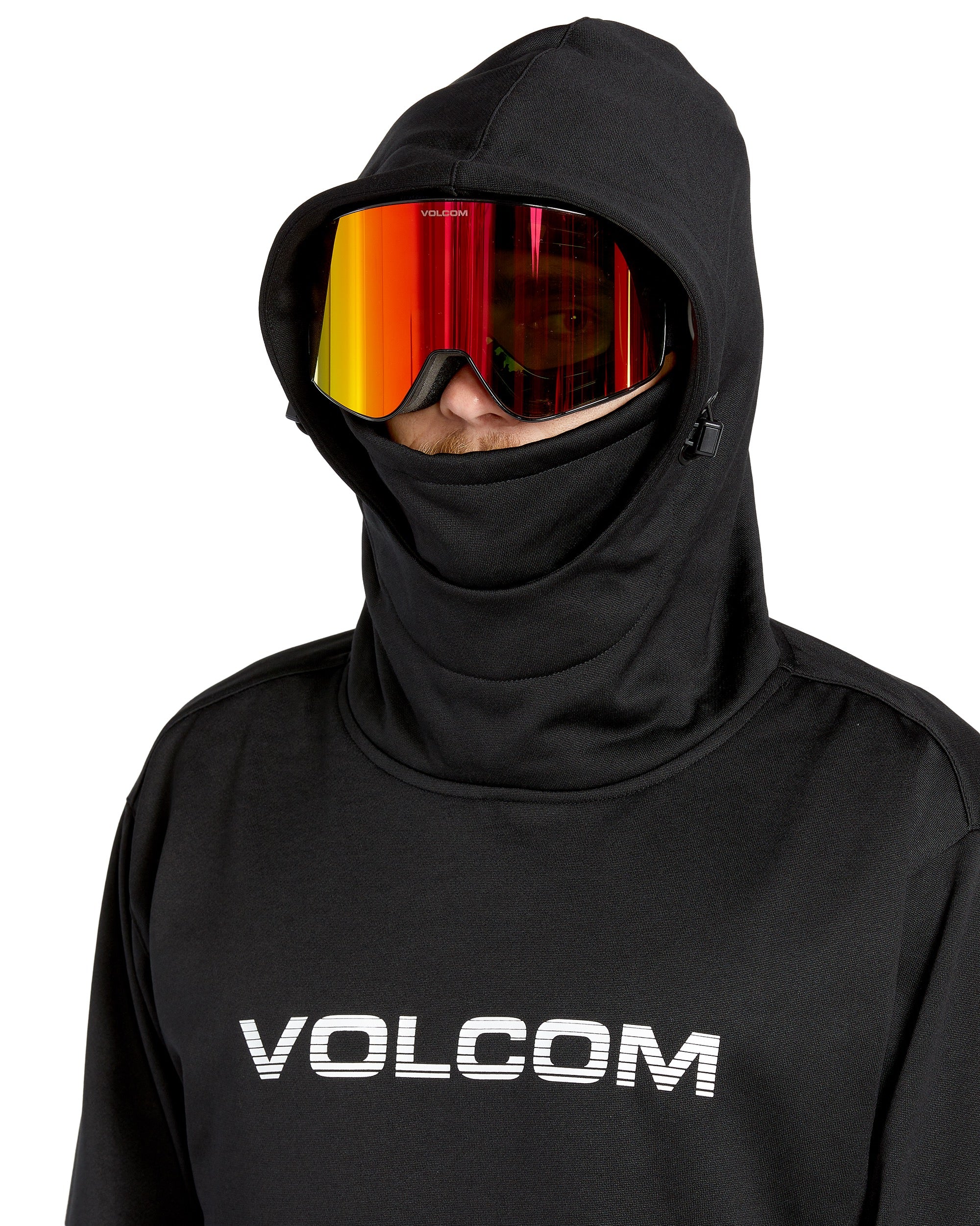 Volcom Men's Hydro Riding Hoodie 2025 - A black hoodie with a hood and drawstrings, featuring a large white logo on the chest that reads "VOLCOM".