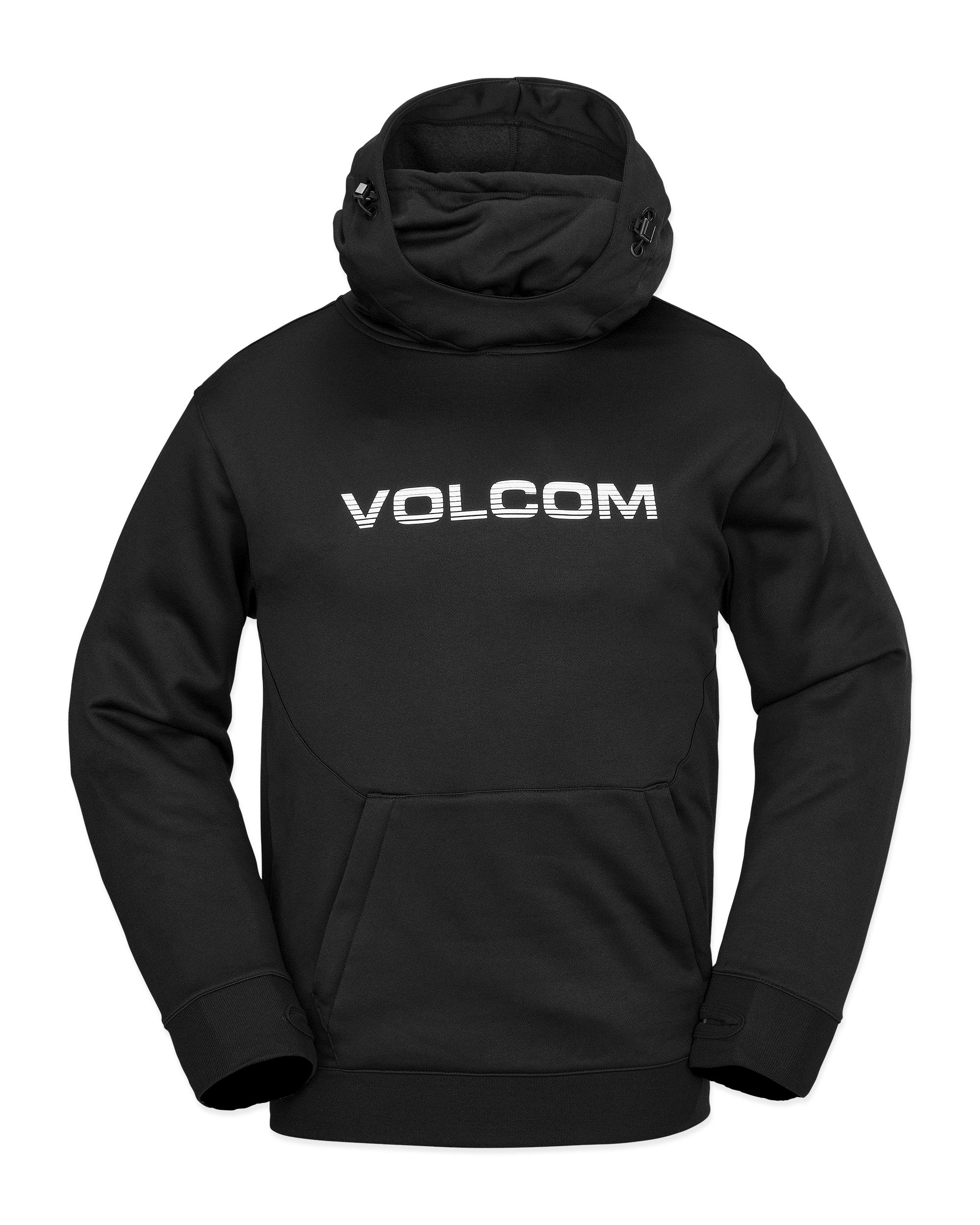 Volcom Men's Hydro Riding Hoodie 2025 - A black hoodie with a hood and drawstrings, featuring a large front pocket on the lower half of the garment.