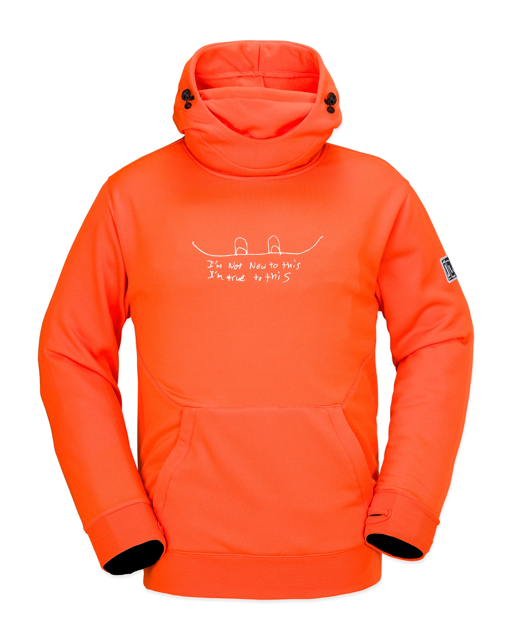 Volcom Men's Hydro Riding Hoodie 2025 - A bright orange hoodie with a white logo on the chest and black drawstrings.
