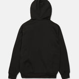 Black pullover riding hoodie with kangaroo pocket and plain back