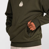 Dark green pullover hoodie with small chest diamond logo and kangaroo pocket