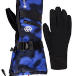 Women’s 3-in-1 gauntlet mitts, blue and black waterproof style with wrist strap