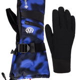 Women’s 3-in-1 gauntlet mitts, blue and black waterproof style with wrist strap