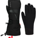 3-in-1 gauntlet mitts set, black insulated gloves with wrist strap and thumb panel