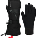 3-in-1 gauntlet mitts set, black insulated gloves with wrist strap and thumb panel
