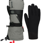 3-in-1 gauntlet mitts, light gray back with black palm and wrist strap
