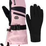 Women’s 3-in-1 gauntlet mitts, pale pink and black with adjustable wrist belt