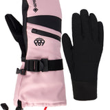 Women’s 3-in-1 gauntlet mitts, pale pink and black with adjustable wrist belt