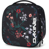 Dakine Goggle Case 2025 - A black case with a white logo and zipper on top, featuring a floral pattern of red, blue, and green flowers.