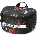 Dakine Goggle Stash Bag 2025 - A black bag with a floral pattern and white lettering, featuring a zippered top and handle on top.